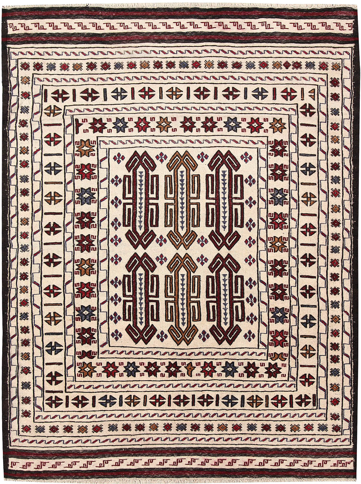 4' x 6' Ivory Handmade Pai Murgh Soumak Kilim Rug Rectangular
