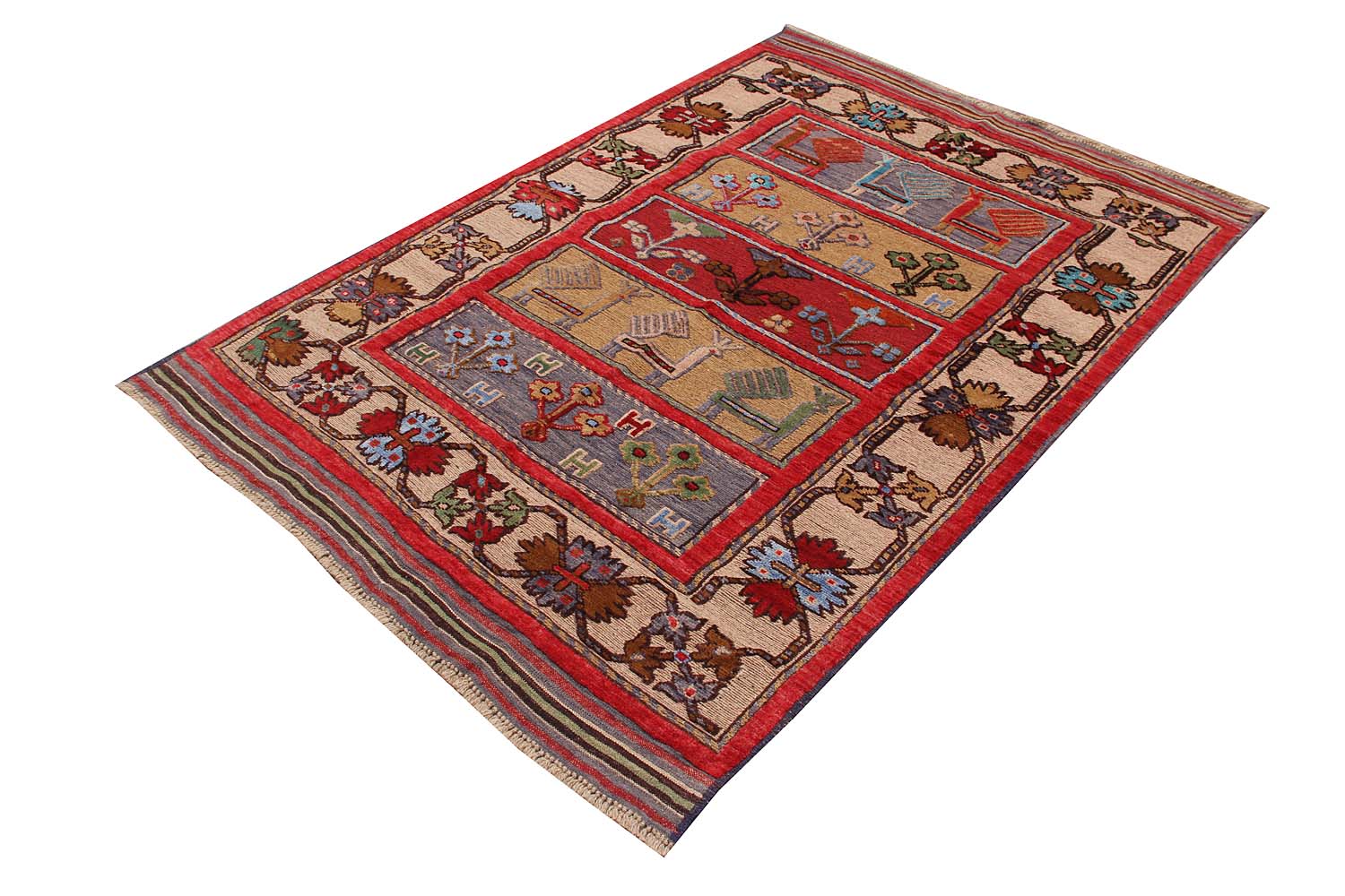 4' x 6' Multi Handmade Berjista Afghan Rug Rectangular