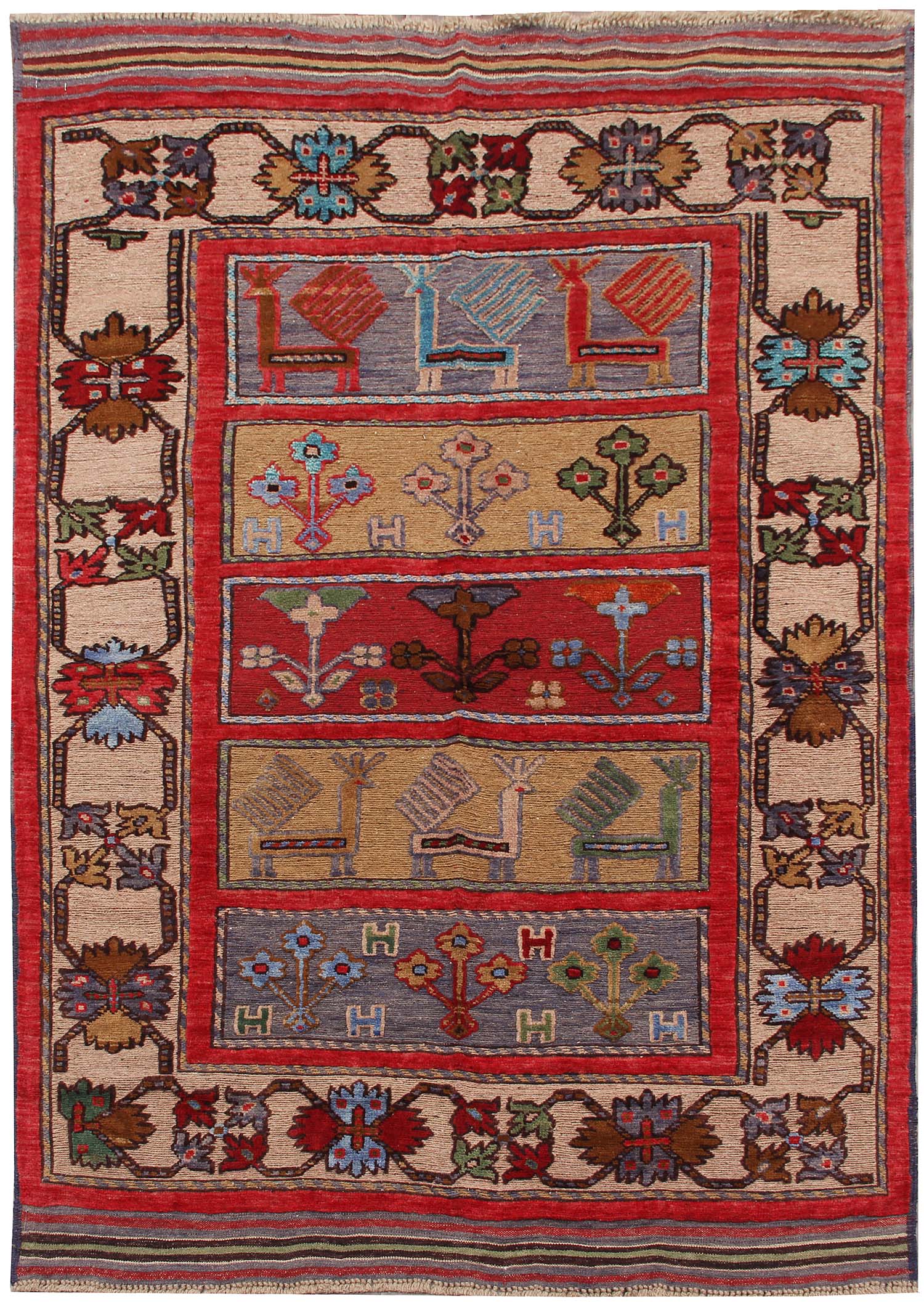 4' x 6' Multi Handmade Berjista Afghan Rug Rectangular