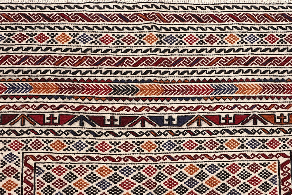 4' 6" x 6' 6 Ivory Handmade Pai Murgh Soumak Kilim Rug Rectangular