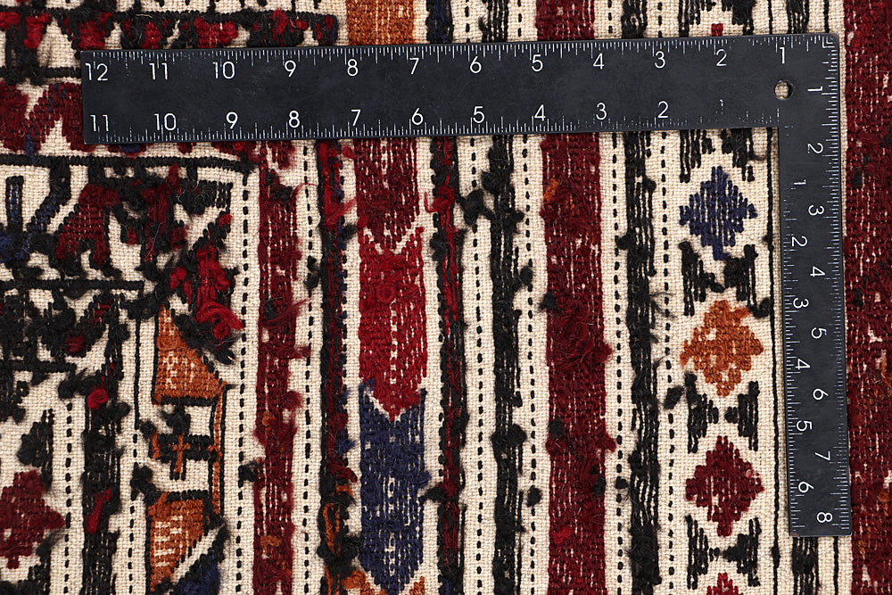 4' 6" x 6' 6 Ivory Handmade Pai Murgh Soumak Kilim Rug Rectangular