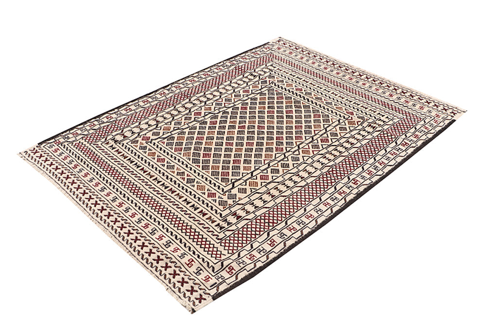 4' x 6' Ivory Handmade Pai Murgh Soumak Kilim Rug Rectangular