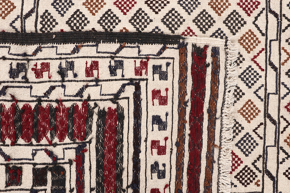4' x 6' Ivory Handmade Pai Murgh Soumak Kilim Rug Rectangular