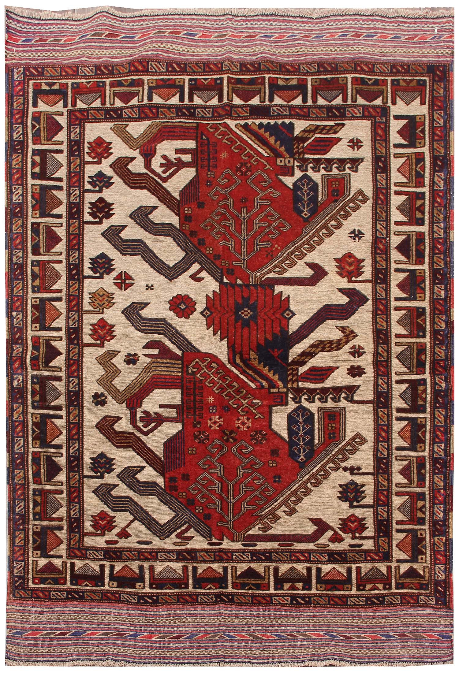 4' x 6' Daar Cheeni Handmade Berjista Afghan Rug Rectangular