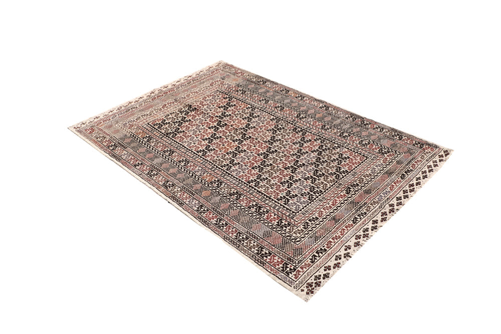 4' x 6' Ivory Handmade Pai Murgh Soumak Kilim Rug Rectangular