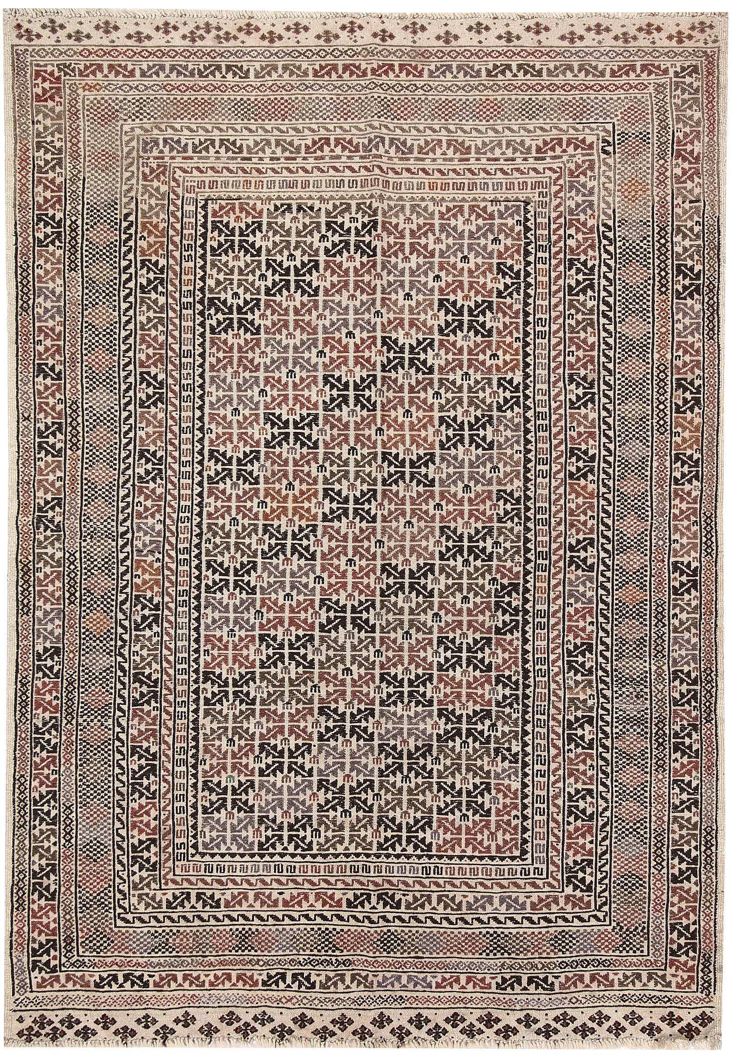 4' x 6' Ivory Handmade Pai Murgh Soumak Kilim Rug Rectangular