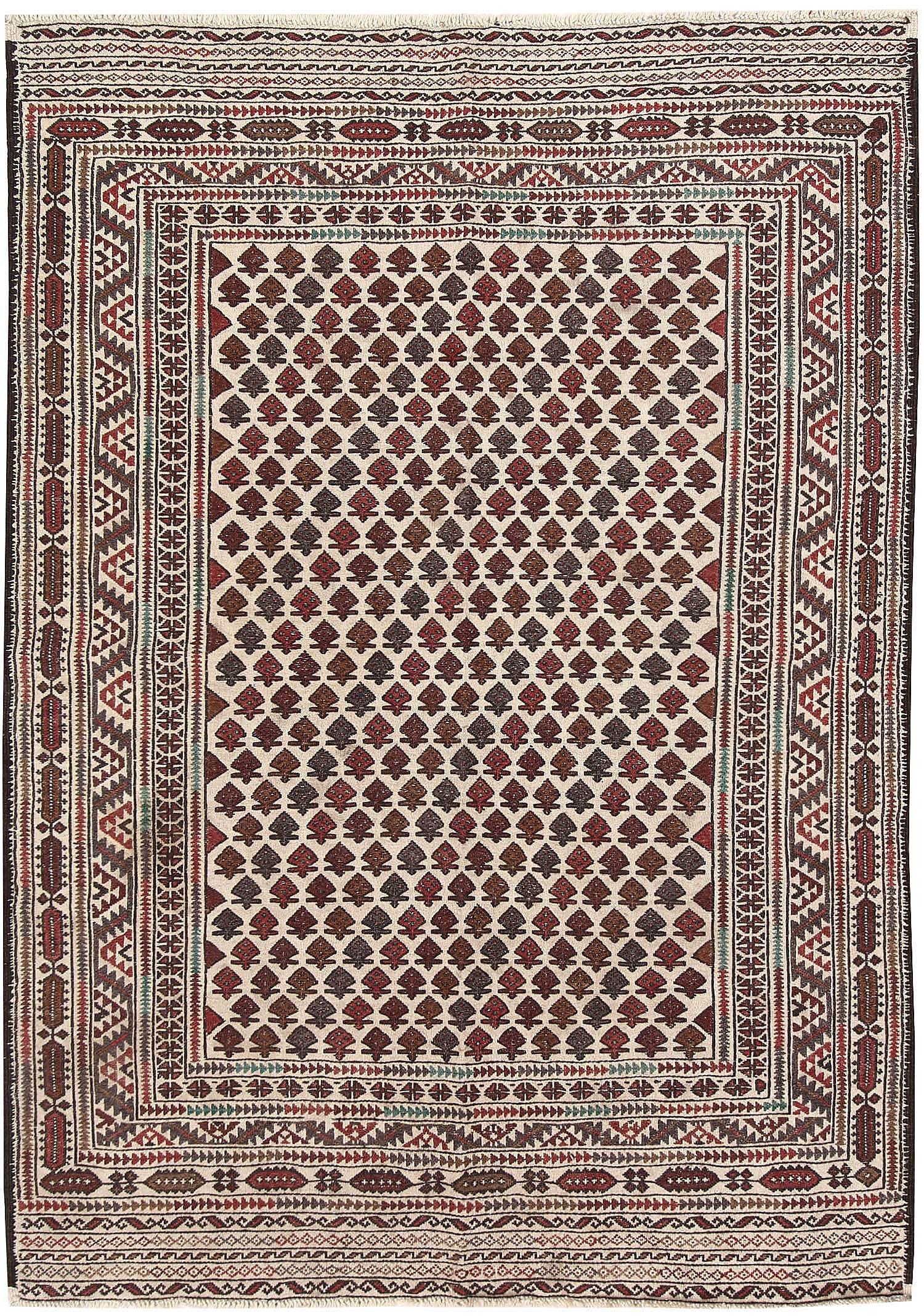 4' x 6' Ivory Handmade Pai Murgh Soumak Kilim Rug Rectangular