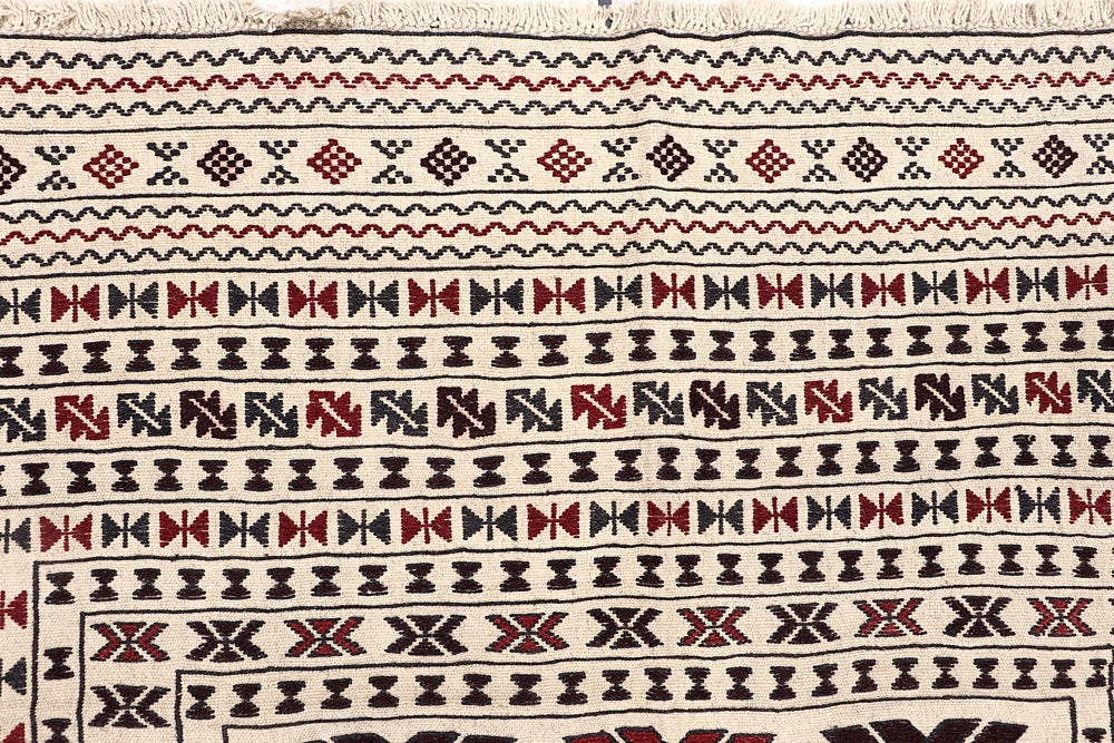4' x 6' Ivory Handmade Pai Murgh Soumak Kilim Rug Rectangular
