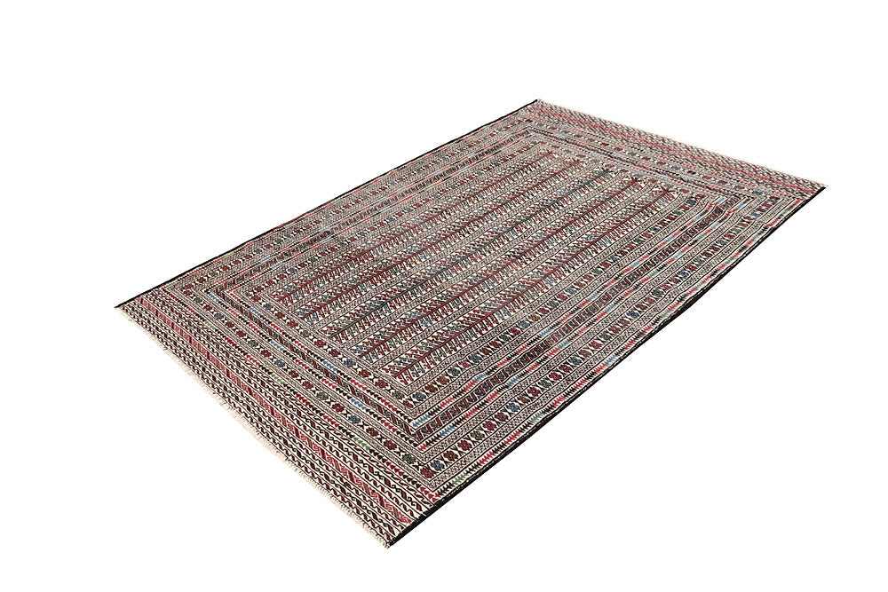 4' 6" x 6' 6 Ivory Handmade Pai Murgh Soumak Kilim Rug Rectangular