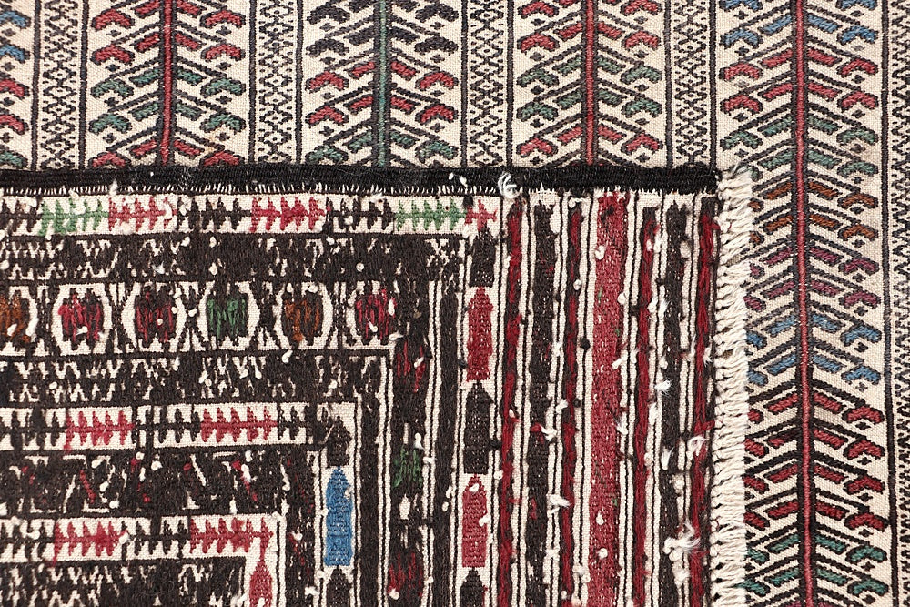 4' 6" x 6' 6 Ivory Handmade Pai Murgh Soumak Kilim Rug Rectangular
