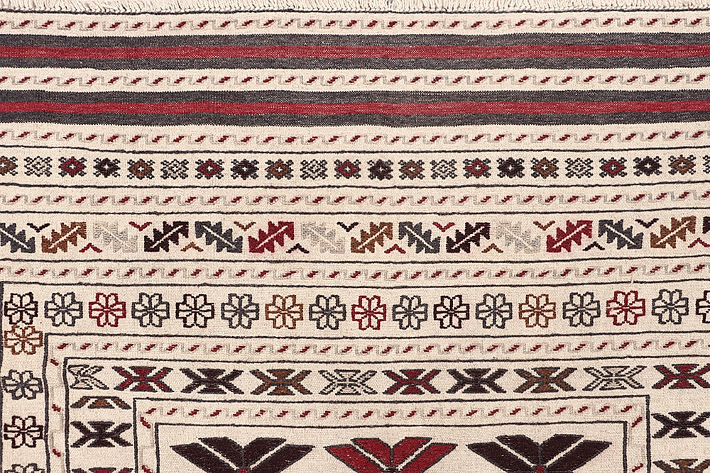 4' x 6' Ivory Handmade Pai Murgh Soumak Kilim Rug Rectangular