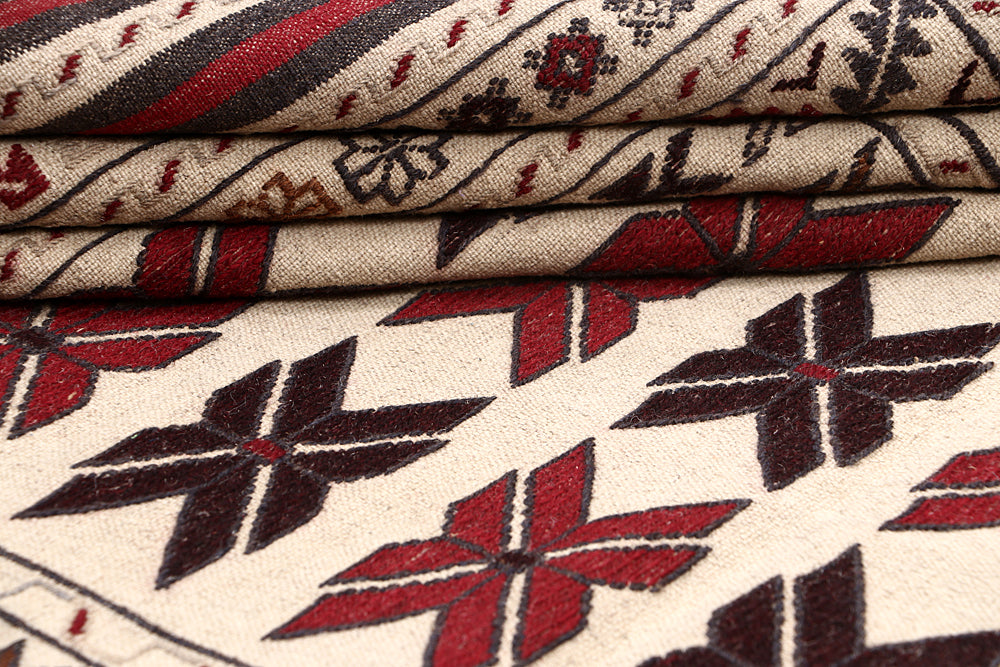 4' x 6' Ivory Handmade Pai Murgh Soumak Kilim Rug Rectangular