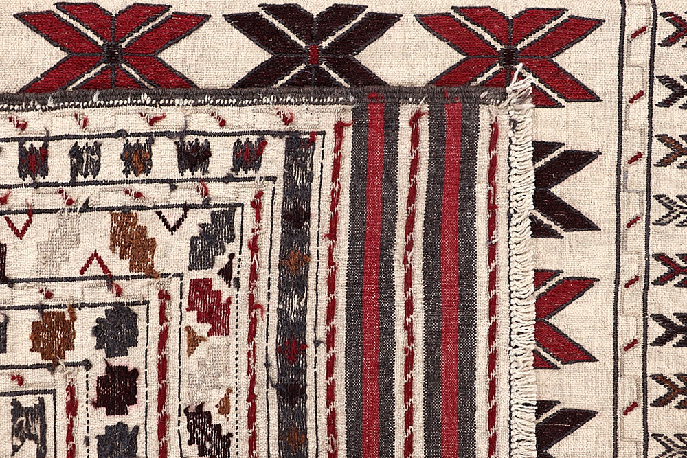 4' x 6' Ivory Handmade Pai Murgh Soumak Kilim Rug Rectangular