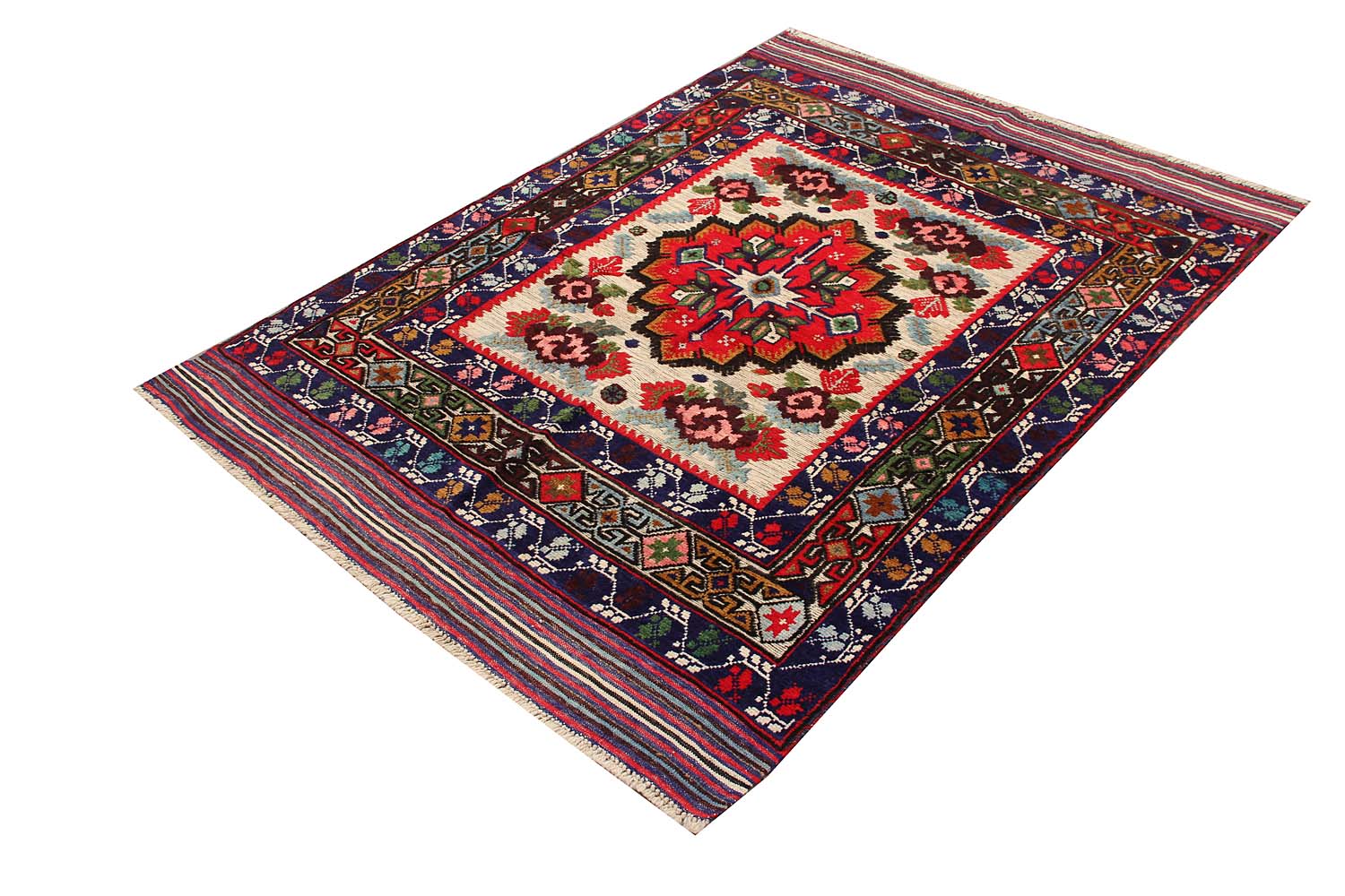 4' x 6' Ivory Handmade Berjista Afghan Rug Rectangular