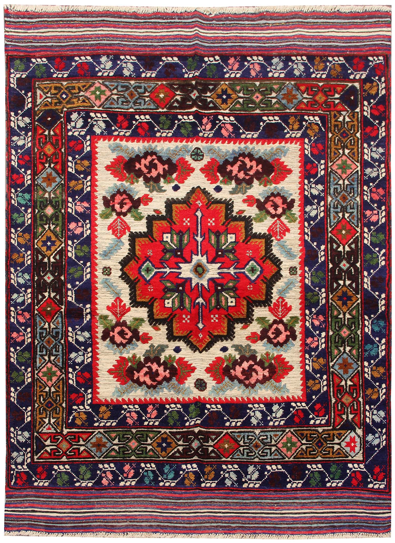 4' x 6' Ivory Handmade Berjista Afghan Rug Rectangular