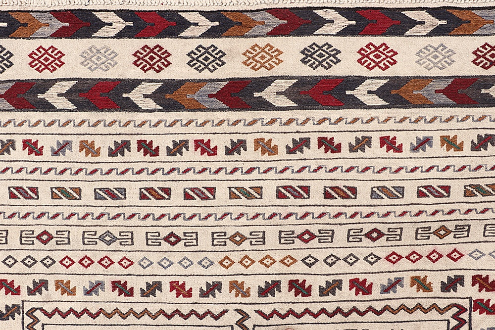 Ivory Handmade Pai Murgh Soumak Kilim Rug Rectangular