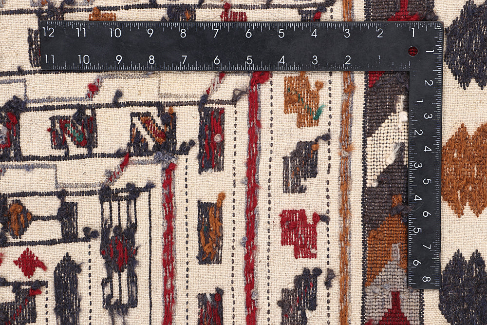 Ivory Handmade Pai Murgh Soumak Kilim Rug Rectangular