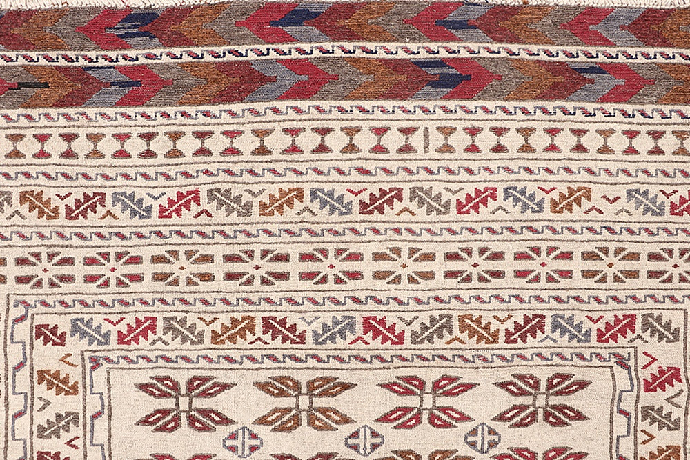 Ivory Handmade Pai Murgh Soumak Kilim Rug Rectangular