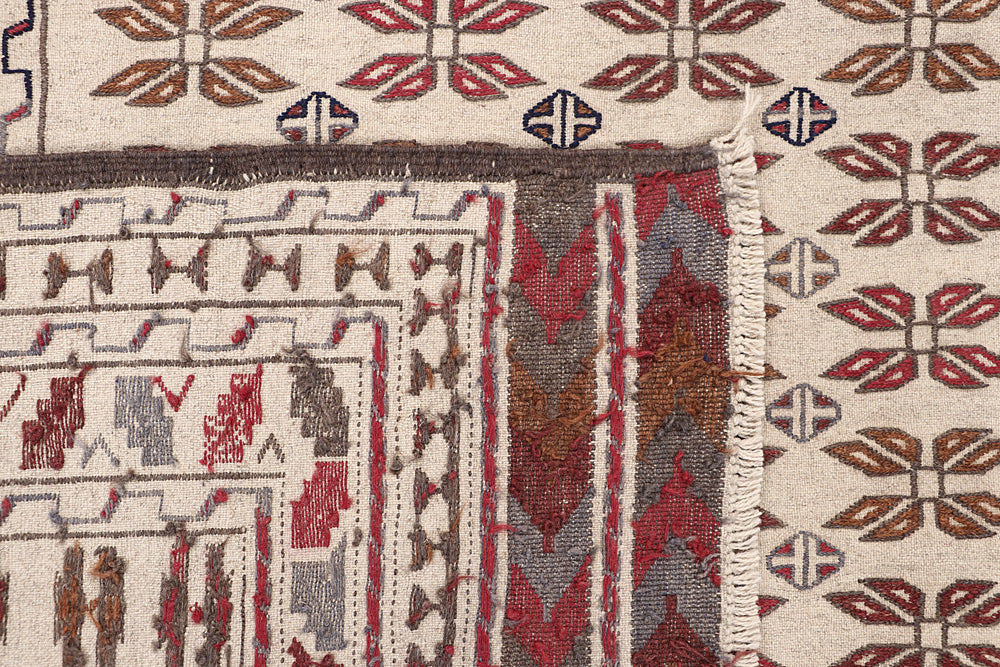 Ivory Handmade Pai Murgh Soumak Kilim Rug Rectangular