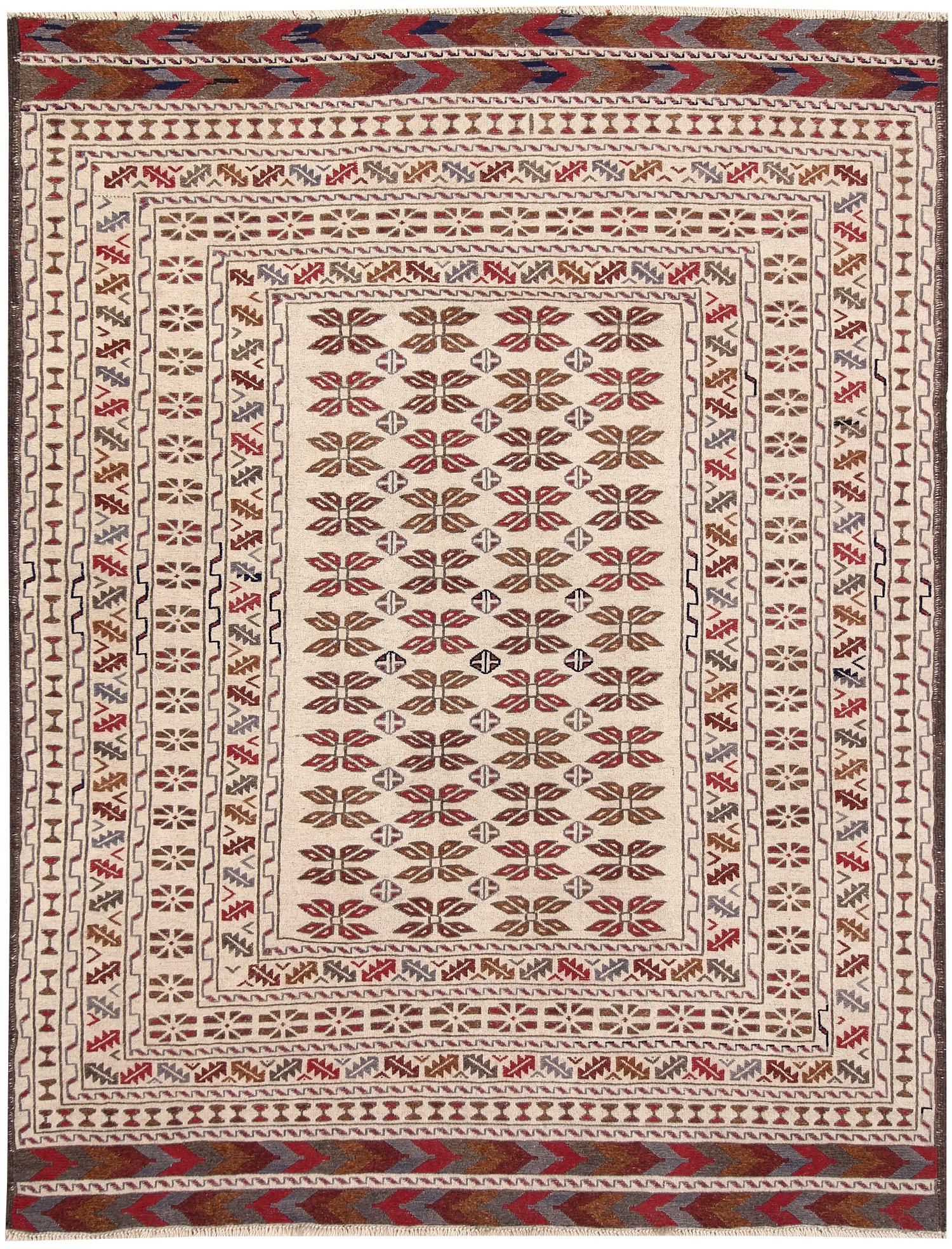 Ivory Handmade Pai Murgh Soumak Kilim Rug Rectangular