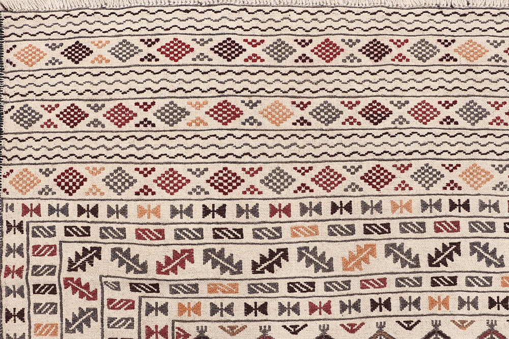 Ivory Handmade Pai Murgh Soumak Kilim Rug Rectangular