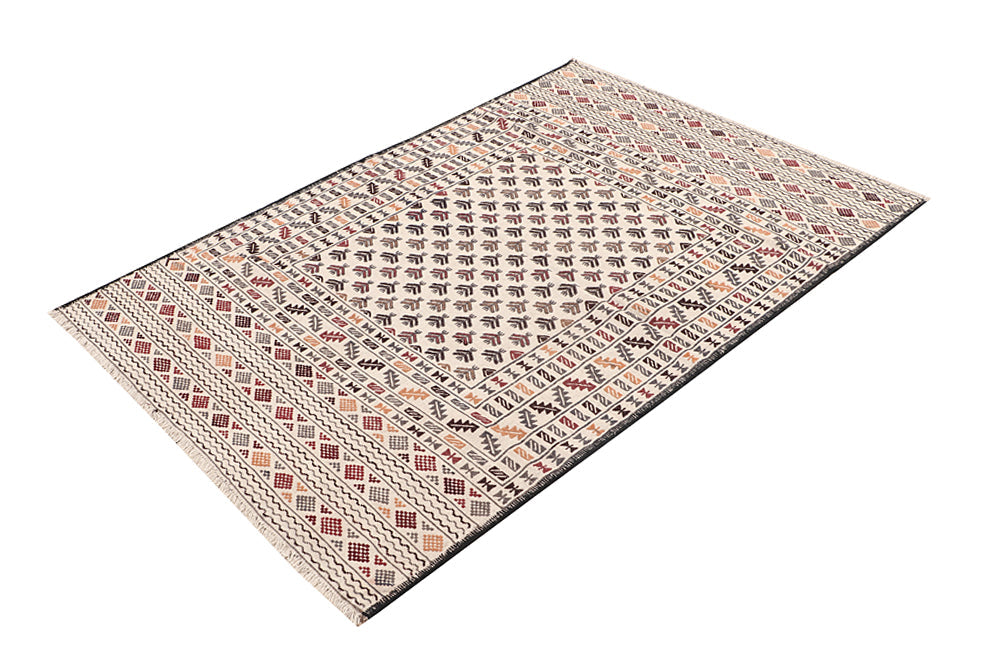 Ivory Handmade Pai Murgh Soumak Kilim Rug Rectangular