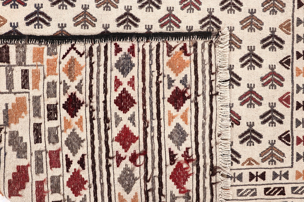 Ivory Handmade Pai Murgh Soumak Kilim Rug Rectangular