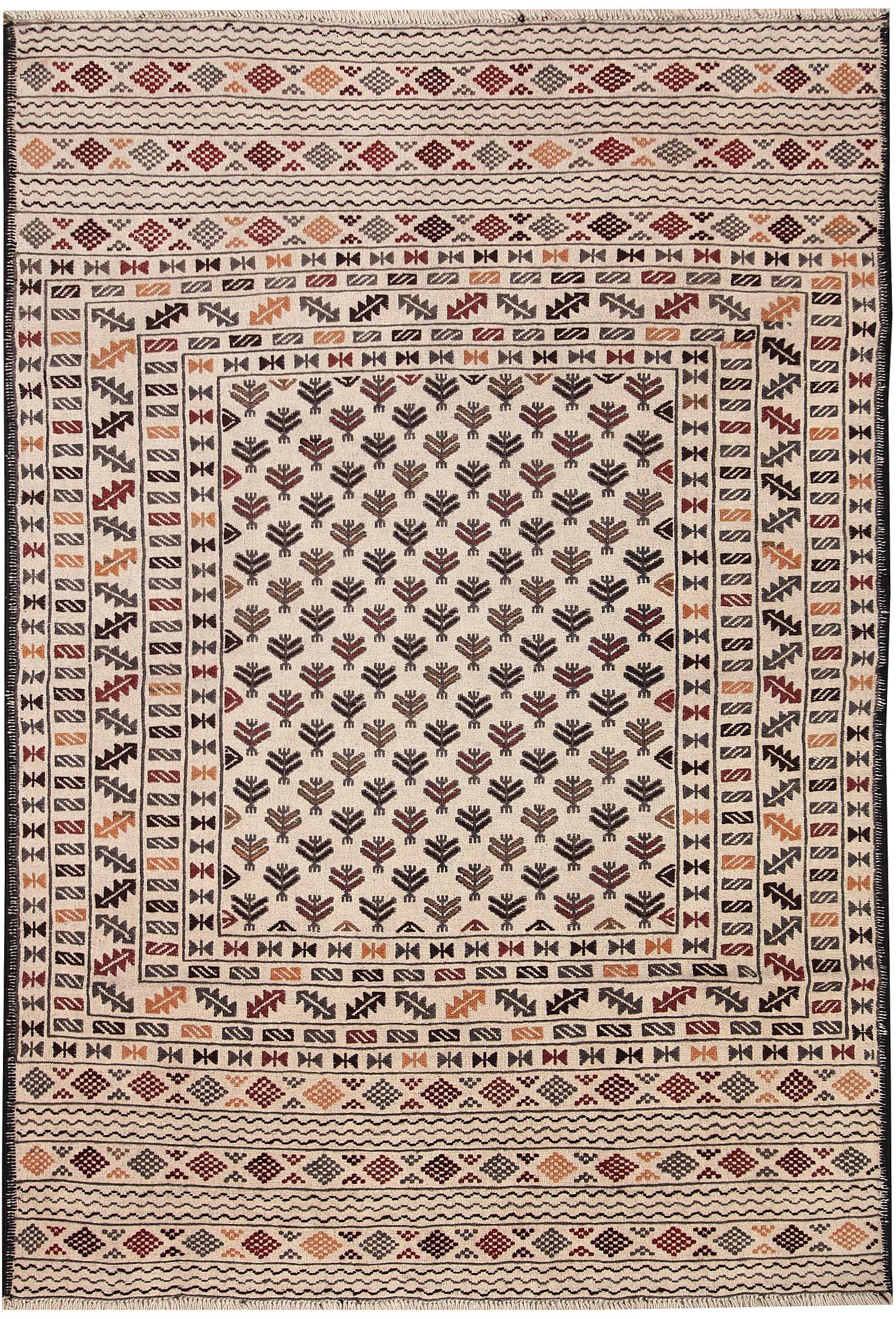 Ivory Handmade Pai Murgh Soumak Kilim Rug Rectangular