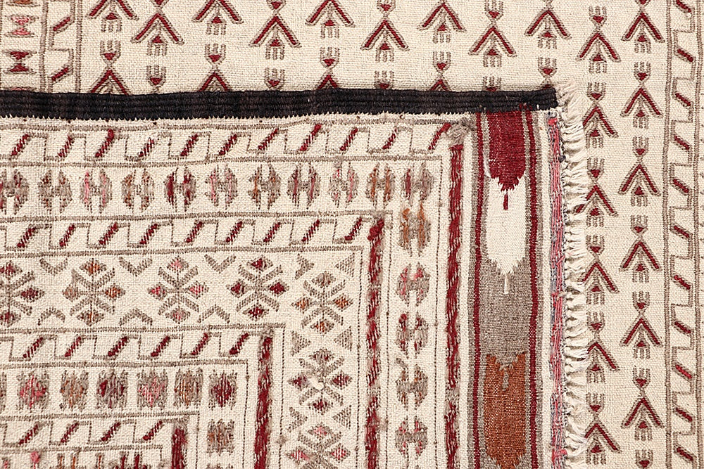 4' x 6' Ivory Handmade Pai Murgh Soumak Kilim Rug Rectangular