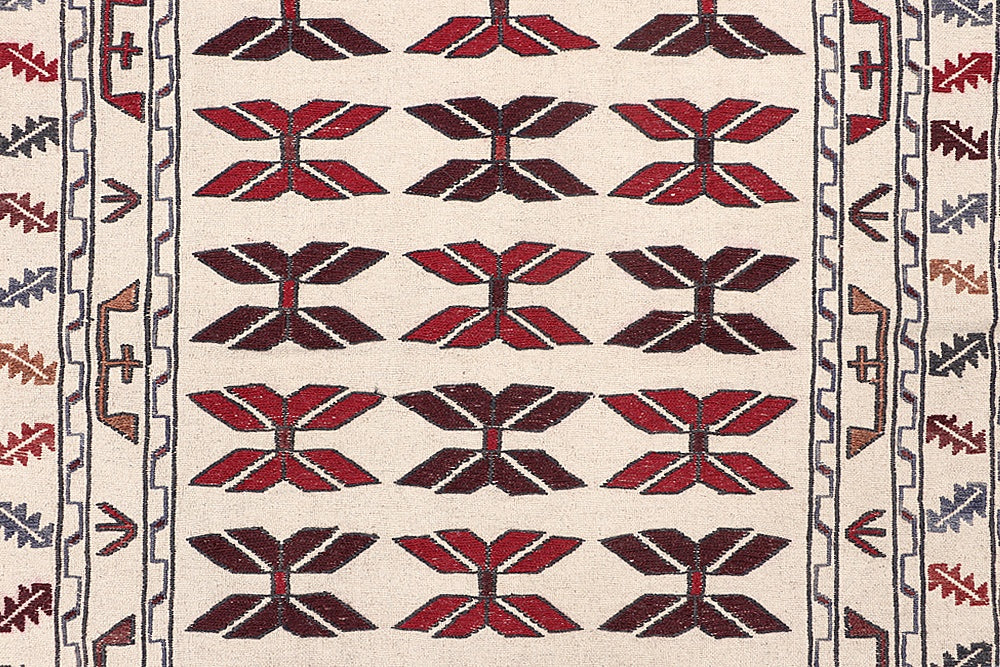 4' x 6' Ivory Handmade Pai Murgh Soumak Kilim Rug Rectangular