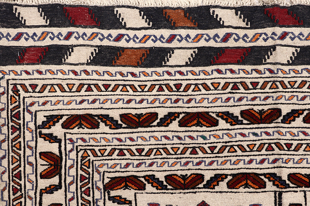 Ivory Handmade Pai Murgh Soumak Kilim Rug Rectangular