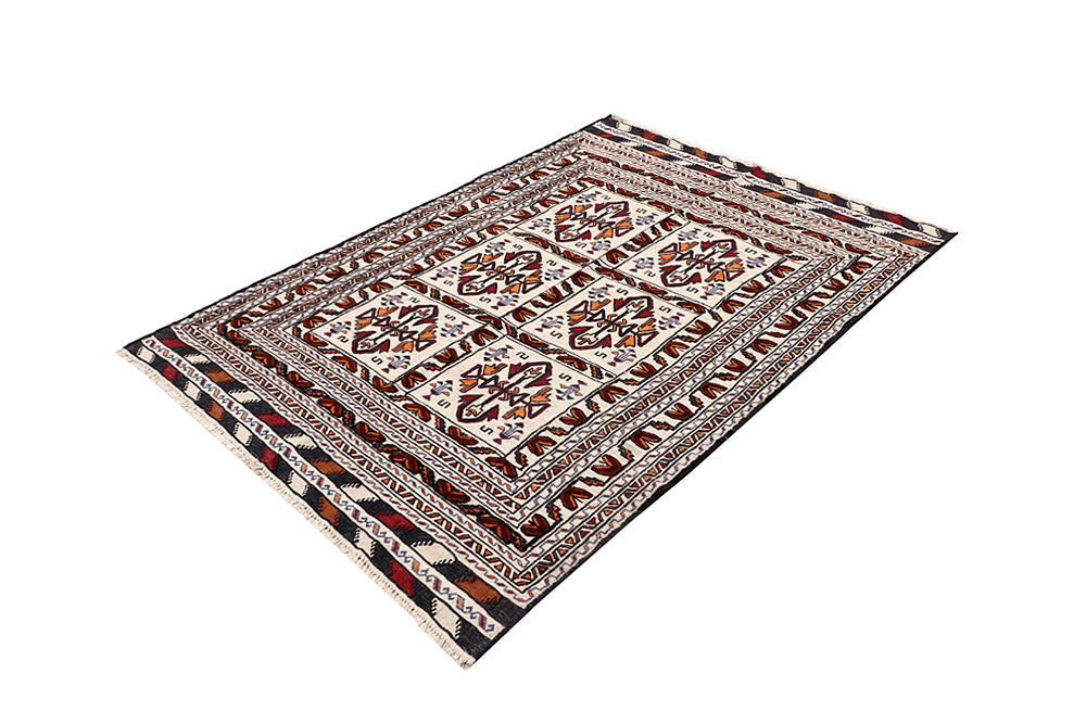 Ivory Handmade Pai Murgh Soumak Kilim Rug Rectangular