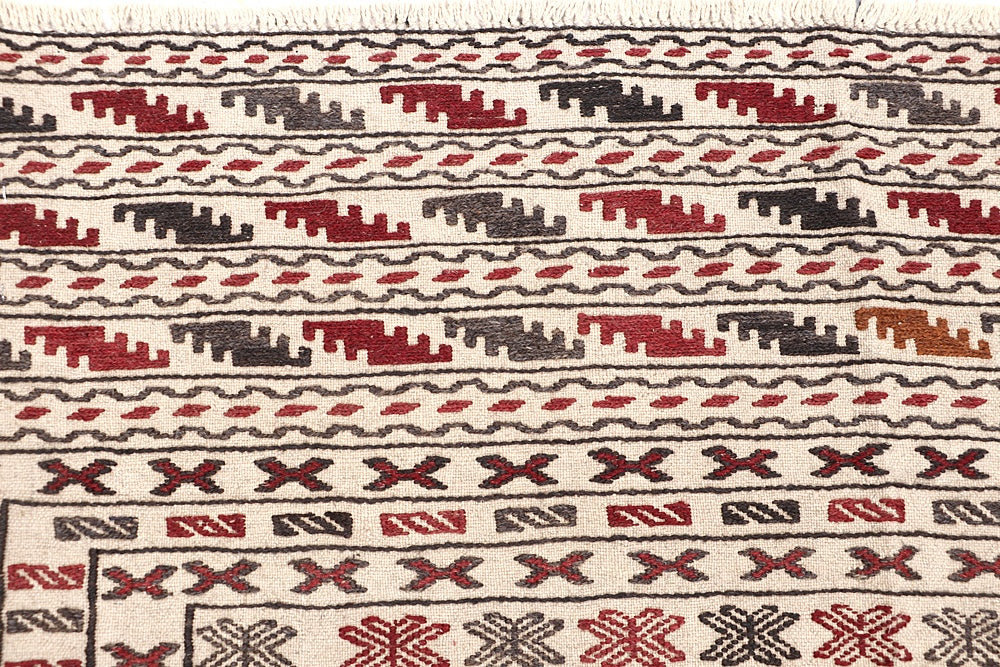 Ivory Handmade Pai Murgh Soumak Kilim Rug Rectangular