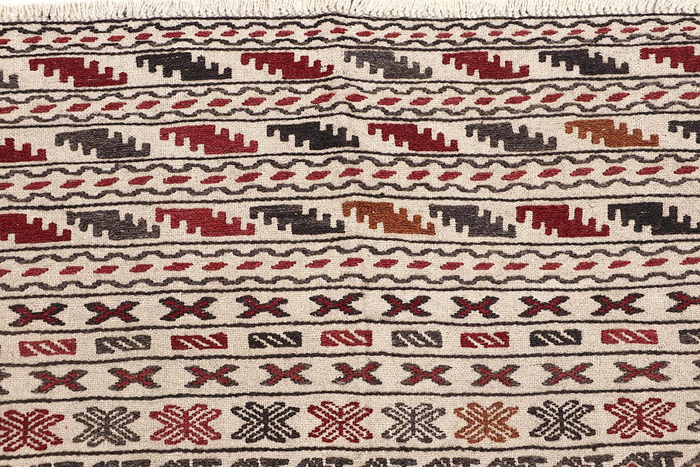 Ivory Handmade Pai Murgh Soumak Kilim Rug Rectangular