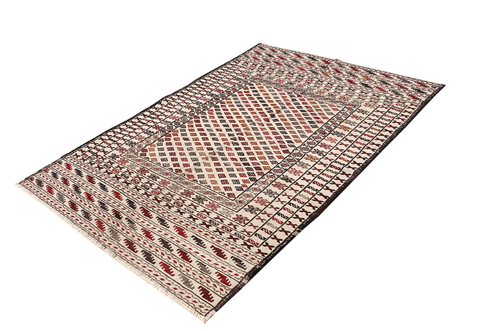 Ivory Handmade Pai Murgh Soumak Kilim Rug Rectangular