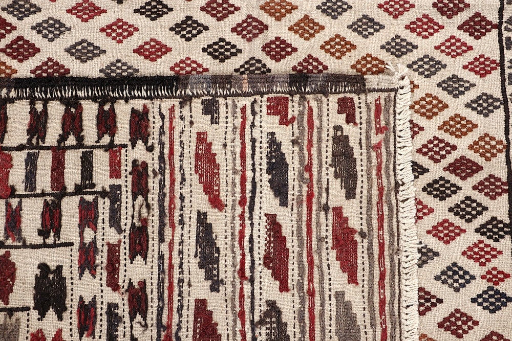 Ivory Handmade Pai Murgh Soumak Kilim Rug Rectangular