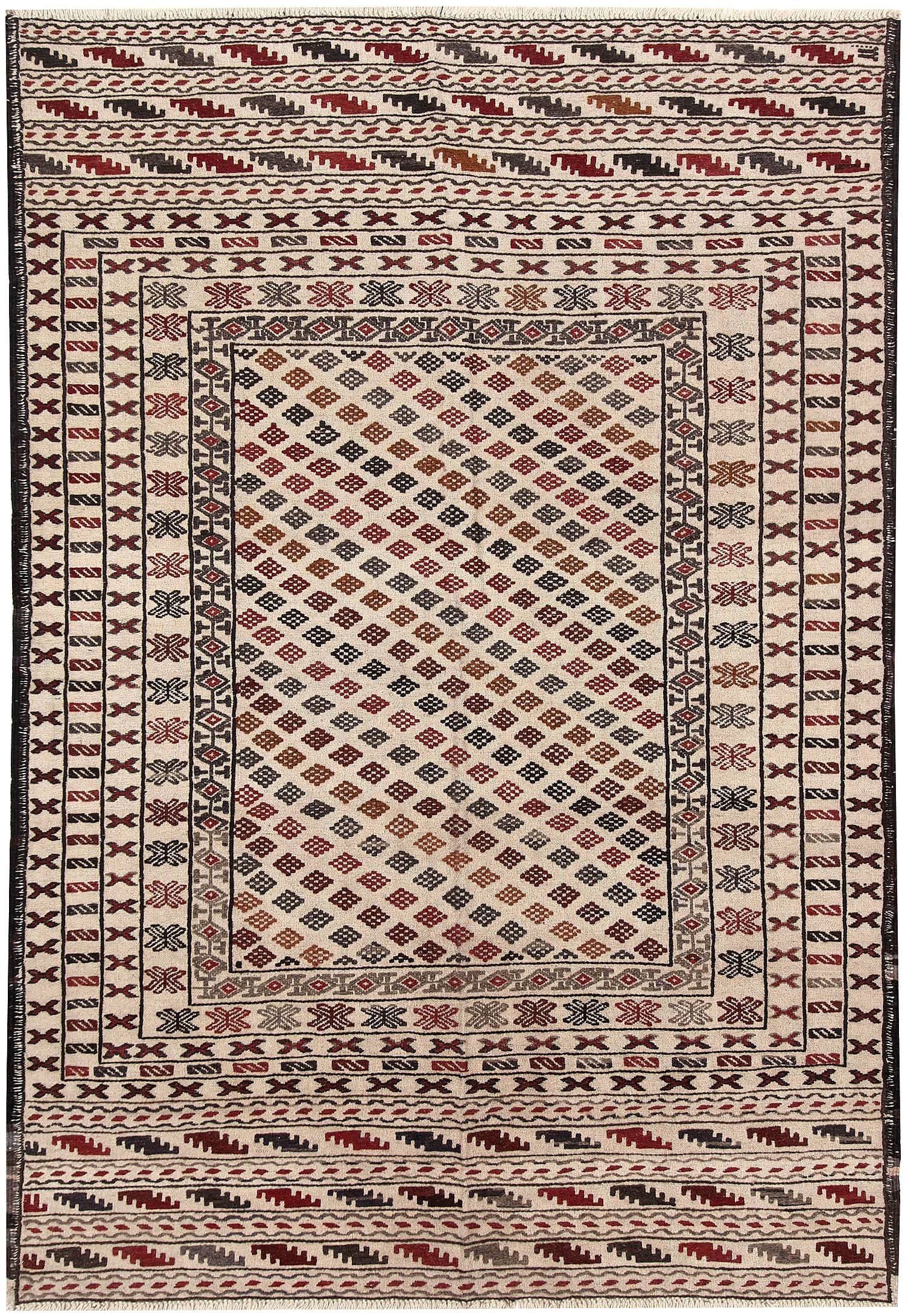 Ivory Handmade Pai Murgh Soumak Kilim Rug Rectangular