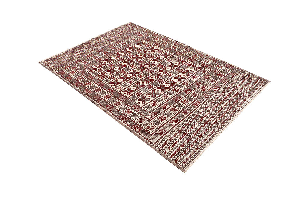 Ivory Handmade Pai Murgh Soumak Kilim Rug Rectangular