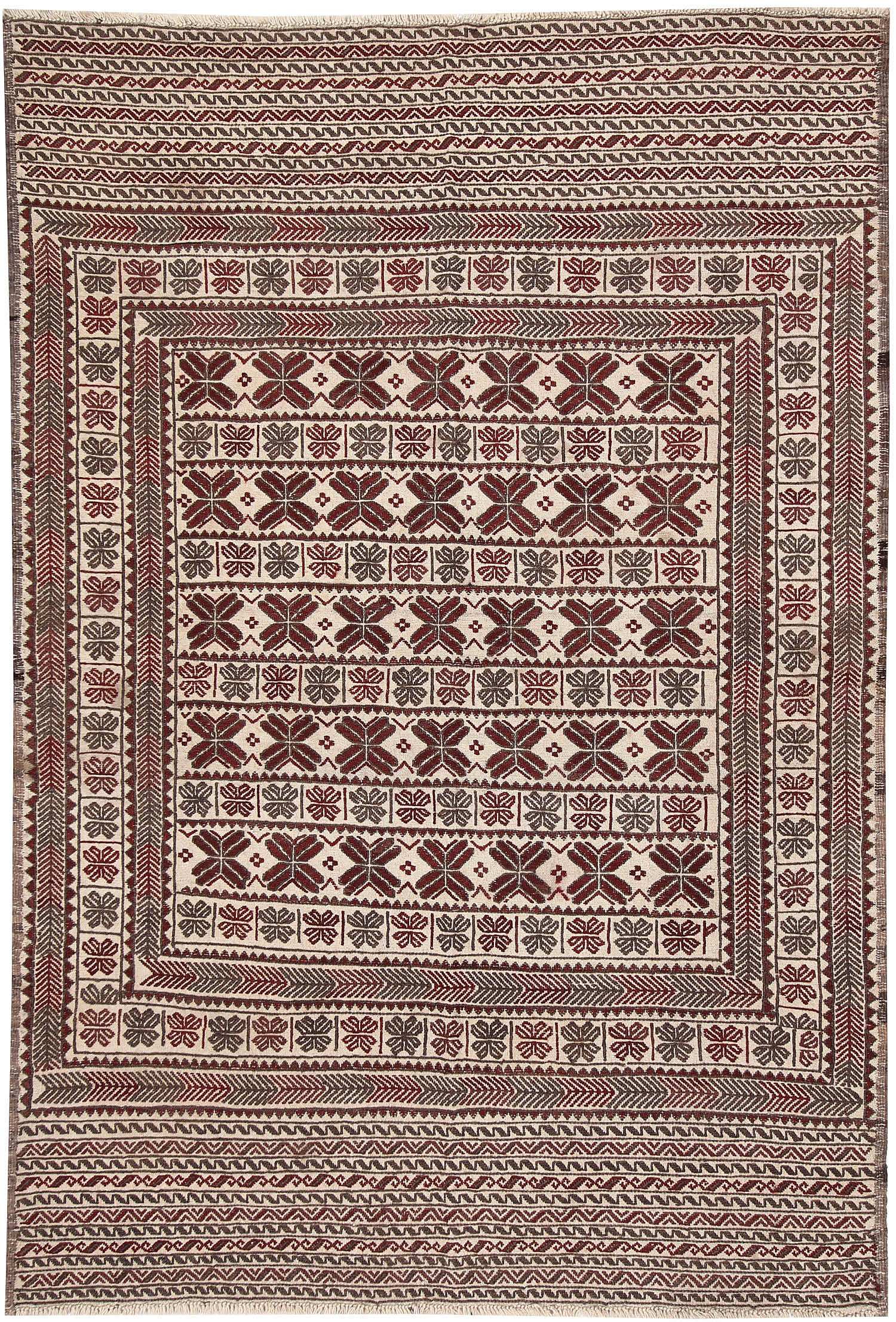 Ivory Handmade Pai Murgh Soumak Kilim Rug Rectangular