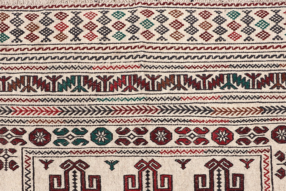 4' x 6' Ivory Handmade Pai Murgh Soumak Kilim Rug Rectangular