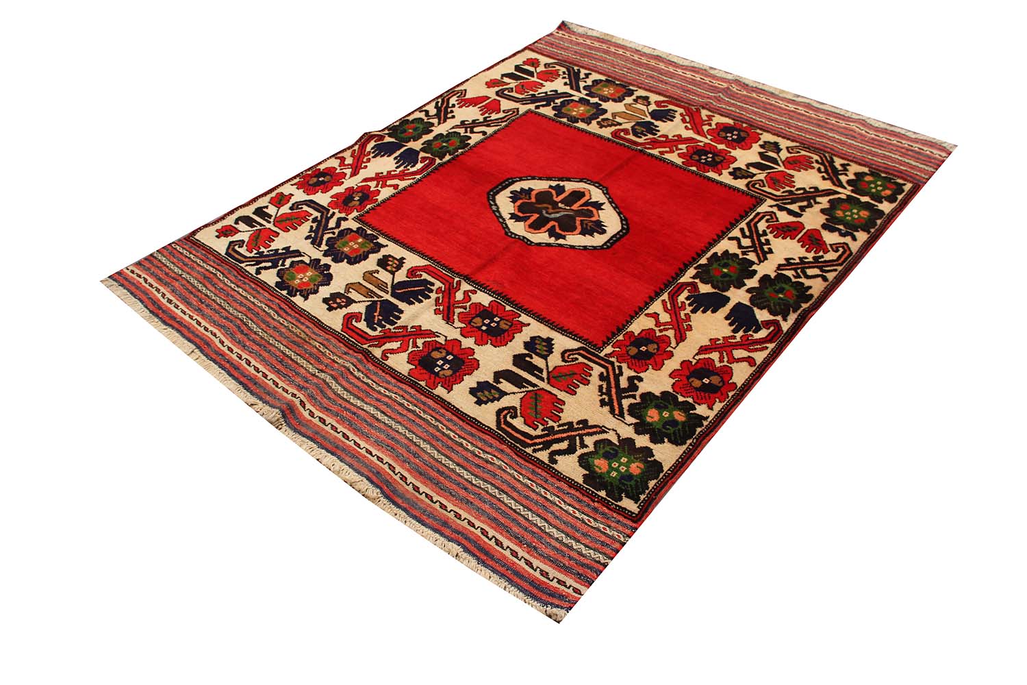 4' 6" x 6' 6 Red Handmade Berjista Afghan Rug Rectangular