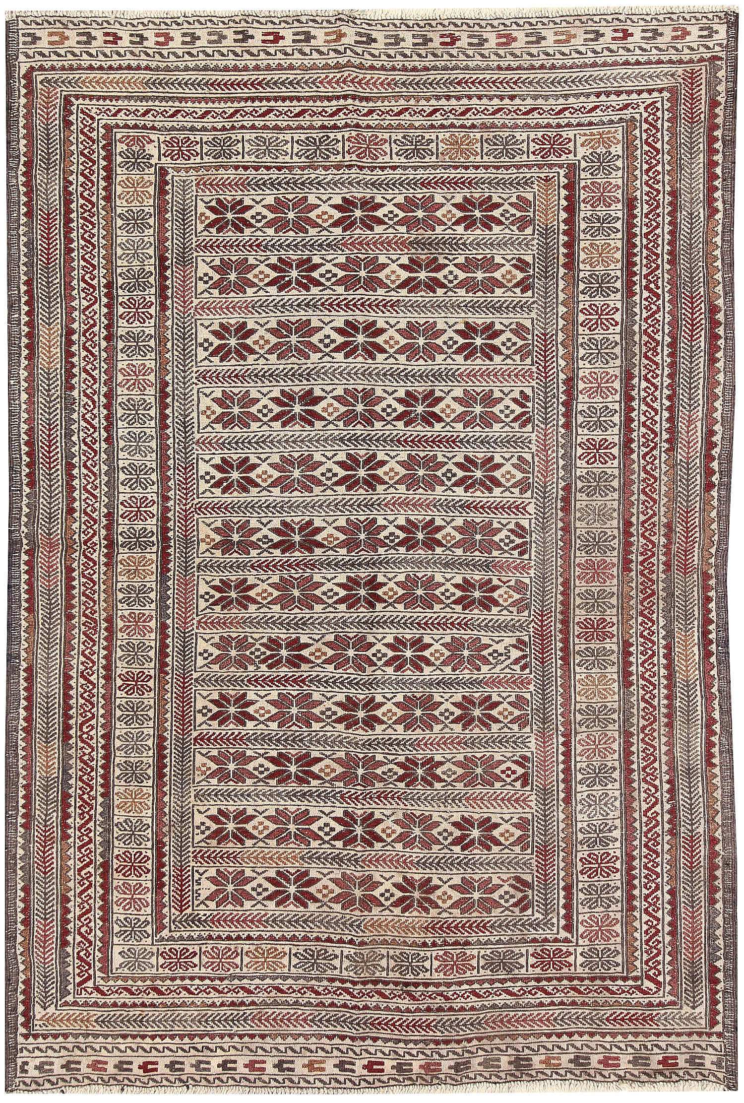 Ivory Handmade Pai Murgh Soumak Kilim Rug Rectangular