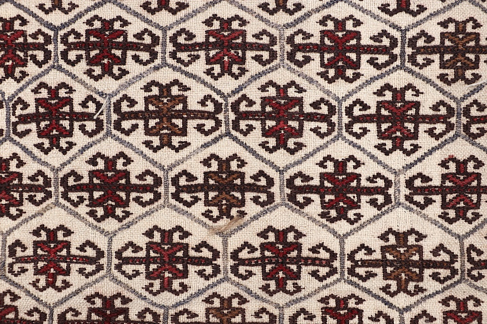 4' x 6' Ivory Handmade Pai Murgh Soumak Kilim Rug Rectangular