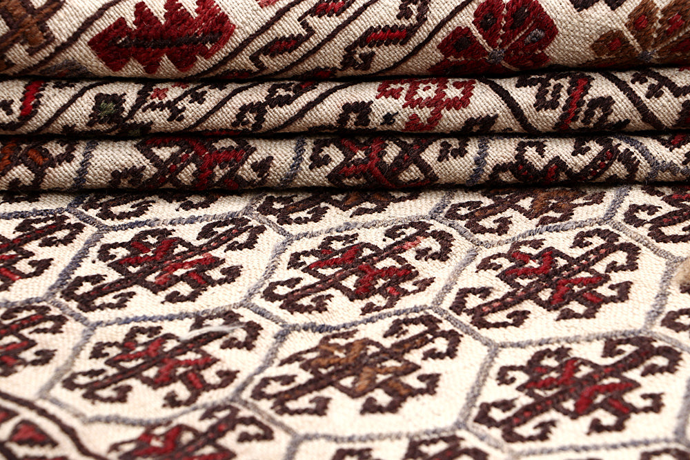 4' x 6' Ivory Handmade Pai Murgh Soumak Kilim Rug Rectangular