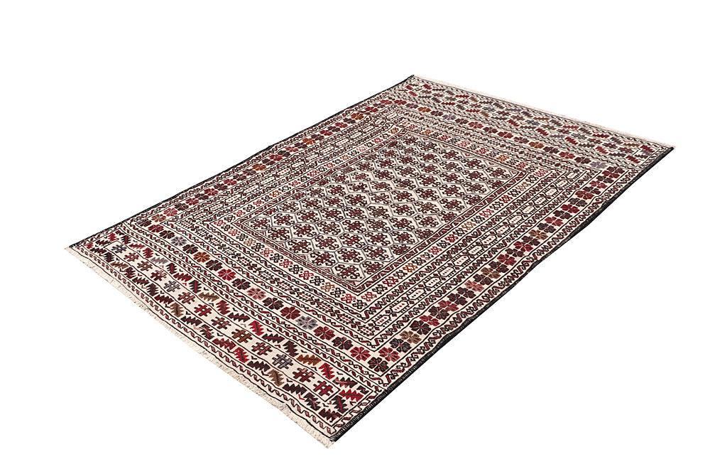 4' x 6' Ivory Handmade Pai Murgh Soumak Kilim Rug Rectangular