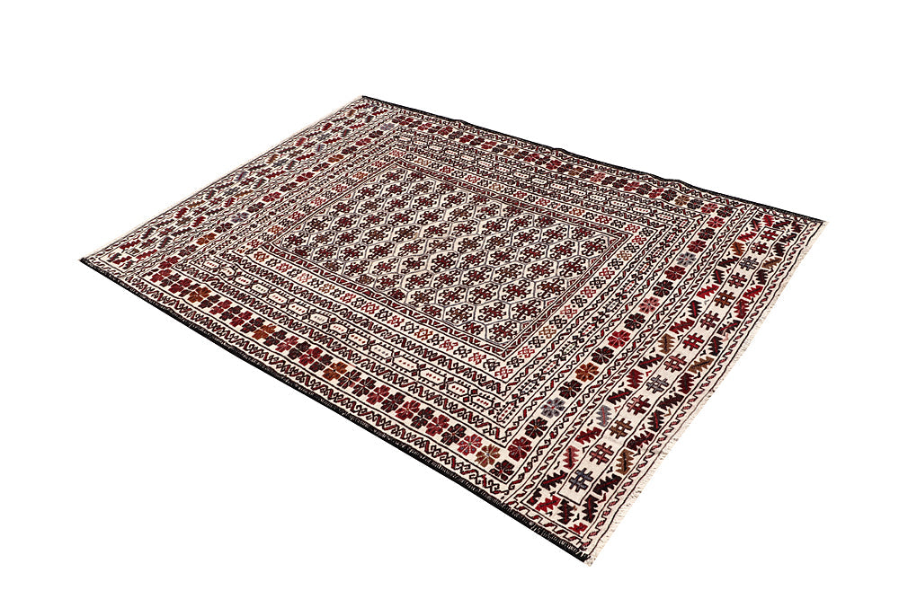 4' x 6' Ivory Handmade Pai Murgh Soumak Kilim Rug Rectangular