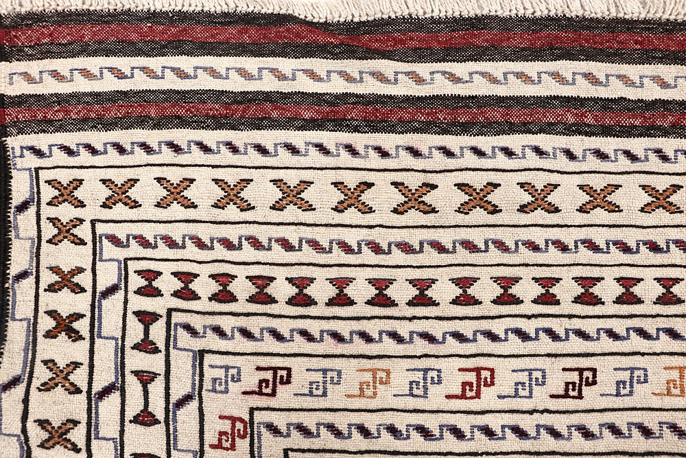 4' x 6' Ivory Handmade Pai Murgh Soumak Kilim Rug Rectangular