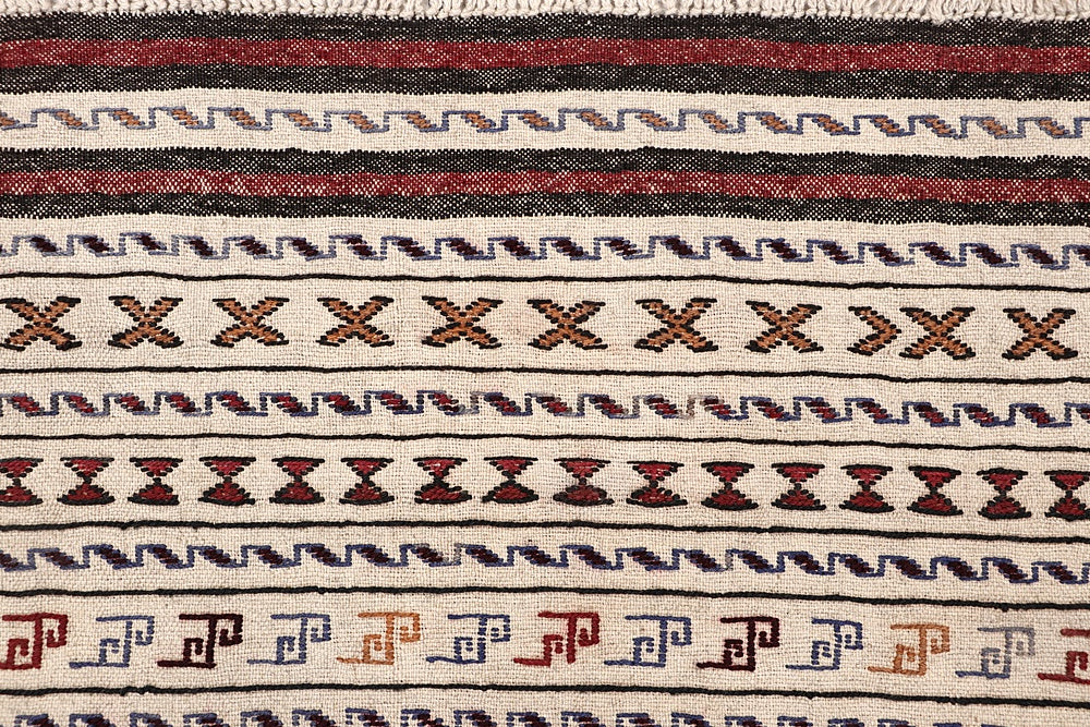 4' x 6' Ivory Handmade Pai Murgh Soumak Kilim Rug Rectangular