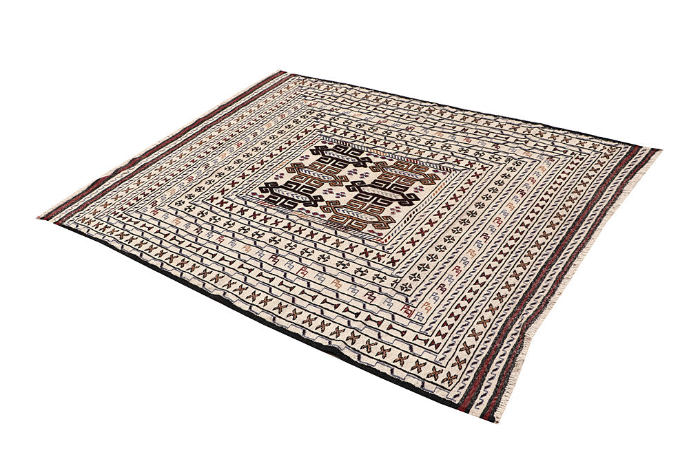 4' x 6' Ivory Handmade Pai Murgh Soumak Kilim Rug Rectangular