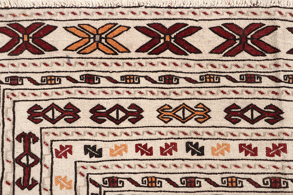 4' x 6' Ivory Handmade Pai Murgh Soumak Kilim Rug Rectangular